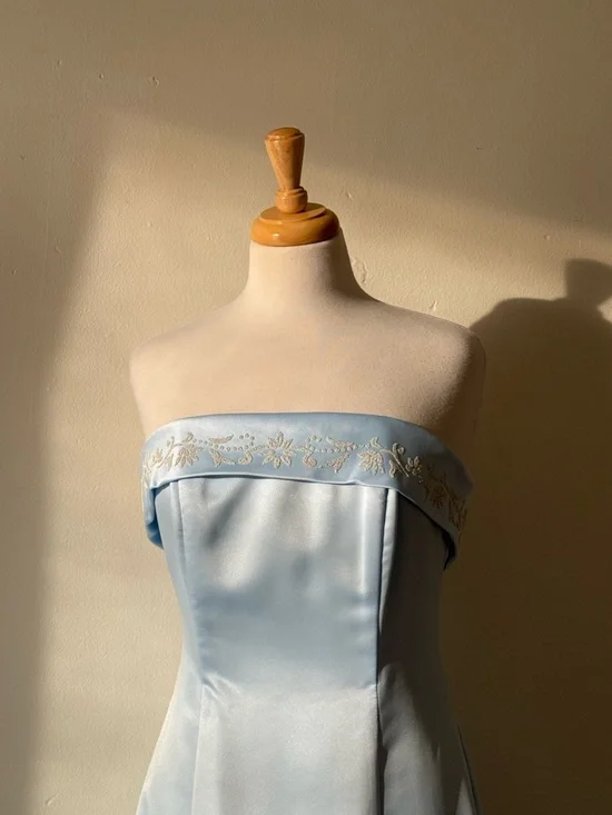 Vintage 90s Fairweather Strapless Blue Gown | Cinderella Bridesmaid Prom Dress - Picture 3 of 13